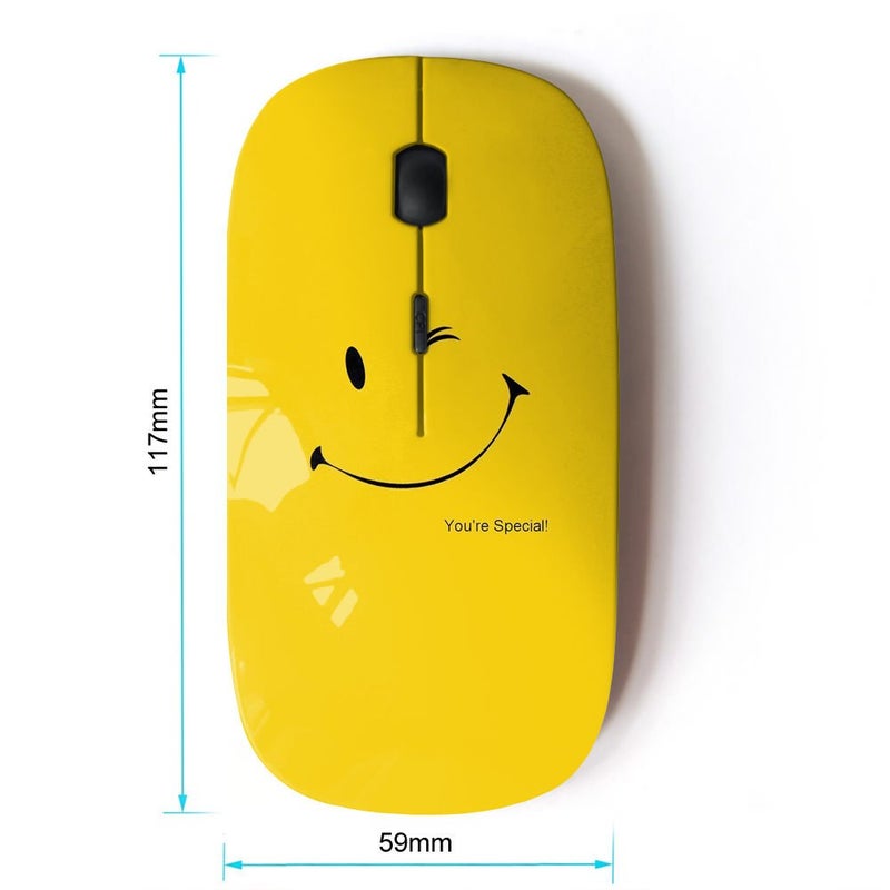 KOOLmouse ماوس KOOL [ ماوس لاسلكي بصري 2.4G [ وجه مبتسم أصفر لطيف ] - Image 2